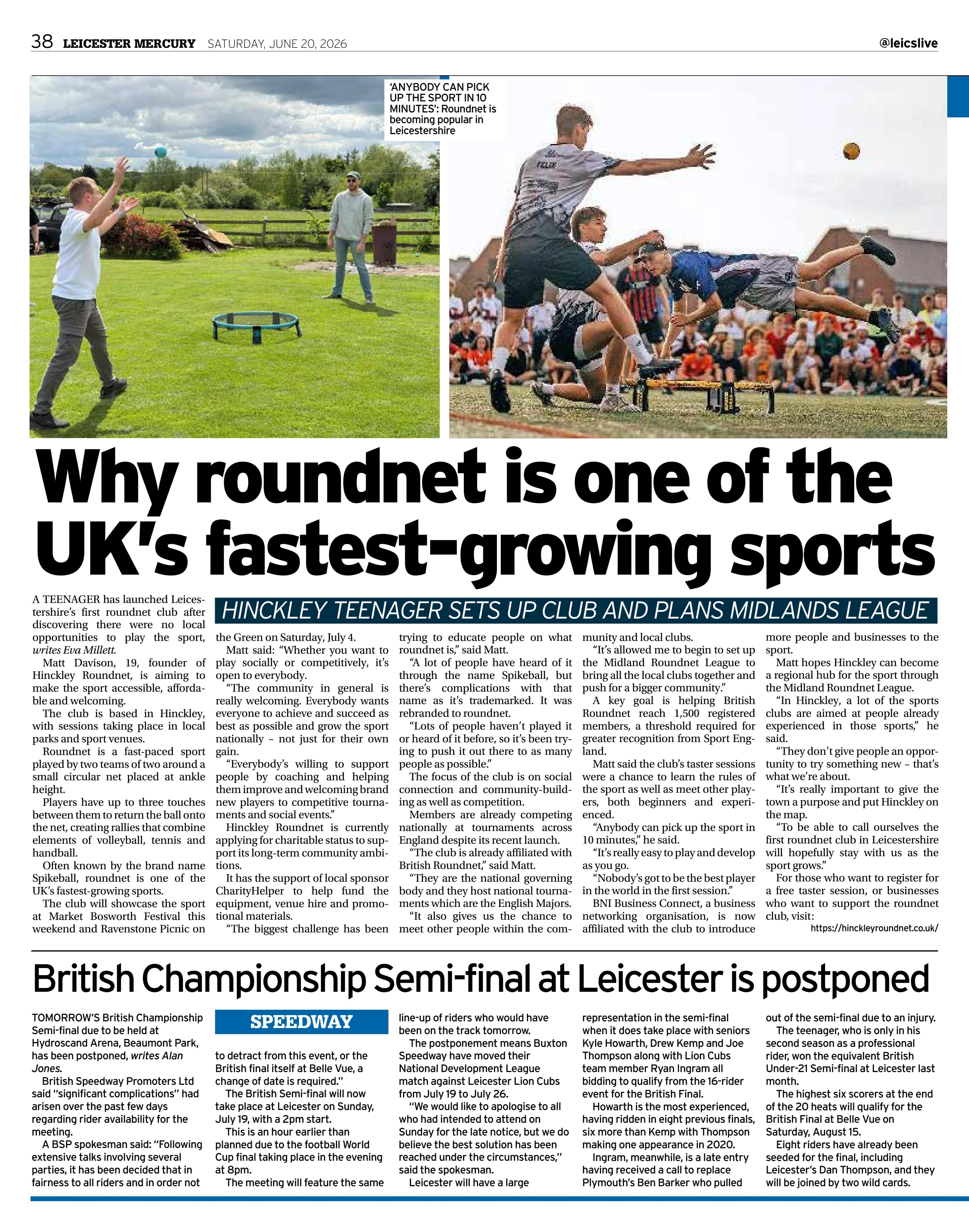 Leicester Mercury feature about Hinckley Roundnet Club